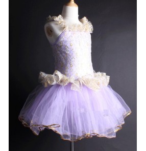 Violet lace patchwork girls kids children leotard tutu skirt leotard competition performance professional ballet dance dresses dancewear